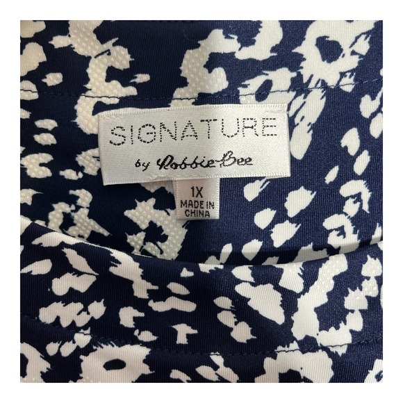 Signature by Robbie Bee Dress Womens 1X Black White Print Flutter Sleeve - Picture 5 of 8